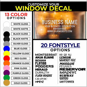 Customize Your Window Shop Decal - Choose Size & Color & Font - Free Squeegee Included