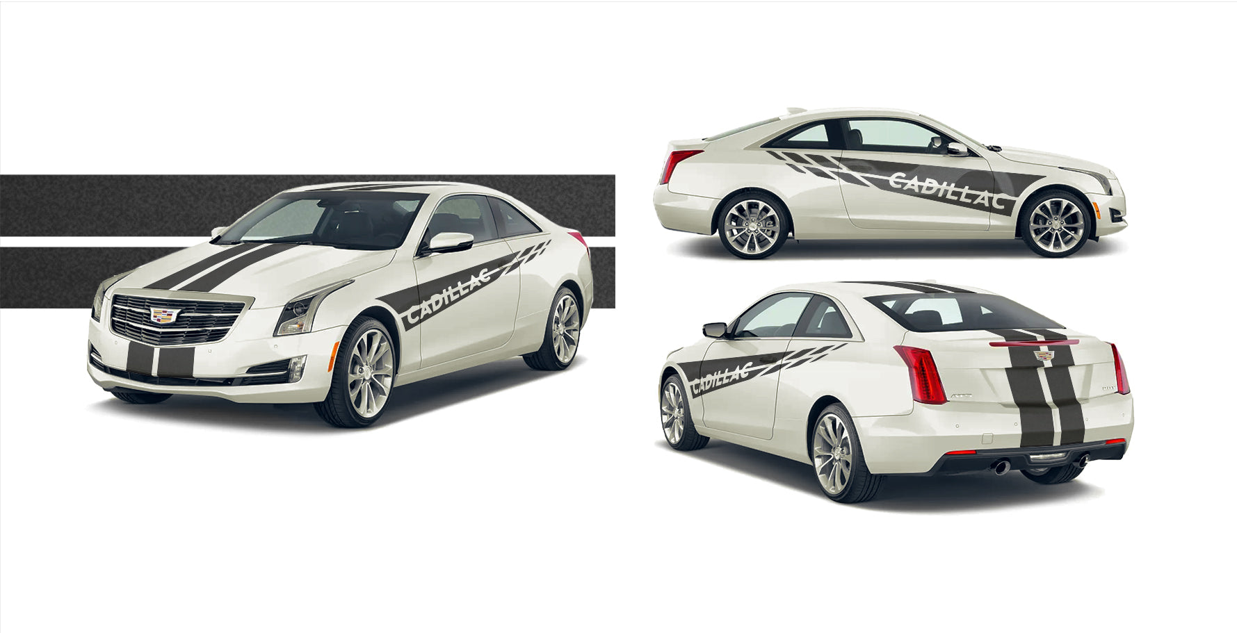 Dual 8" Racing Stripes & Graphics Vinyl fits Cadillac ATS V Coup 2013 2019 Fusion Decals