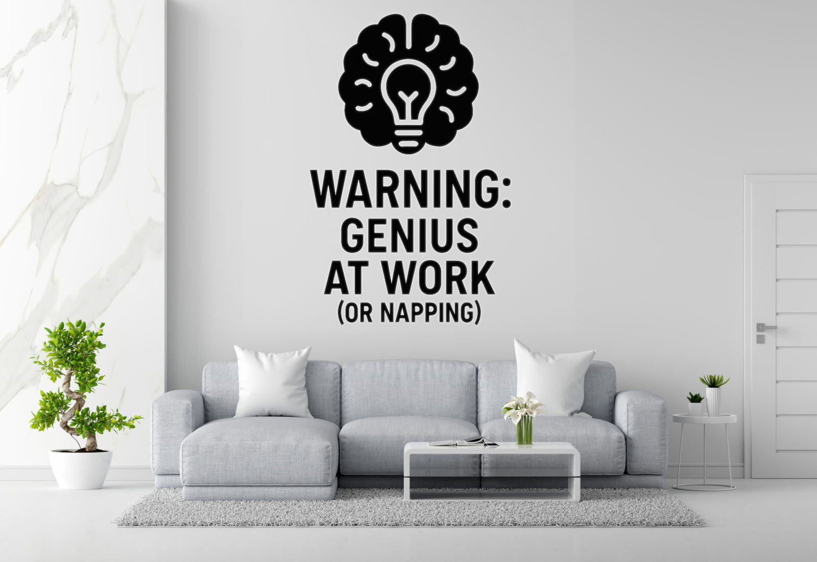 Warning: Genius at Work (or Napping) - Funny Home Office Wall Decal Vinyl Sticker Removable
