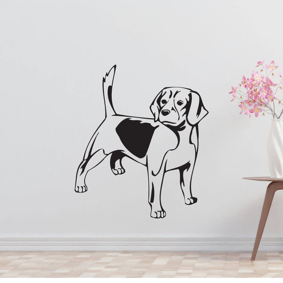 a black and white dog wall decal on a white wall