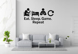 Eat. Sleep. Game. Repeat. - Funny Gamer Wall Decal Vinyl Sticker Removable