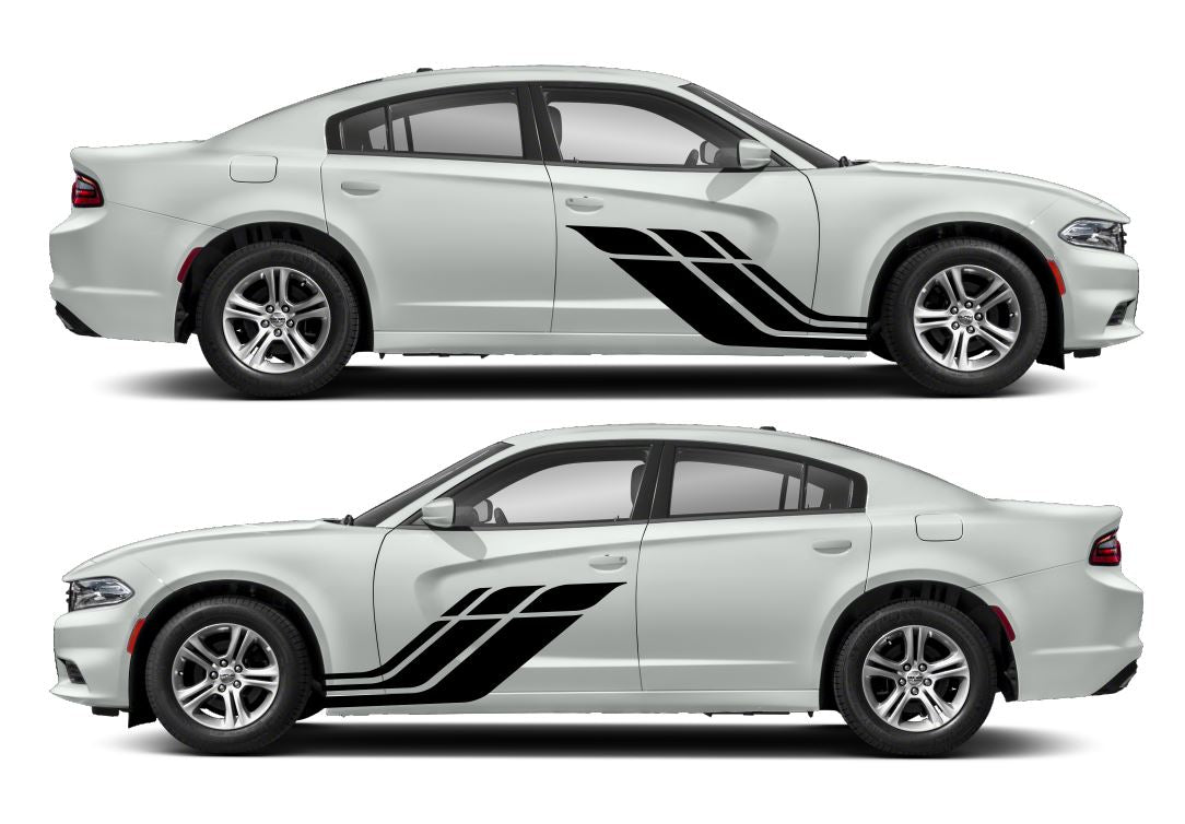 Triple Stripe Angled Side Livery Air Release Vinyl Decal Kit #10 Fits Dodge Charger 2011-2023 Fusion Decals