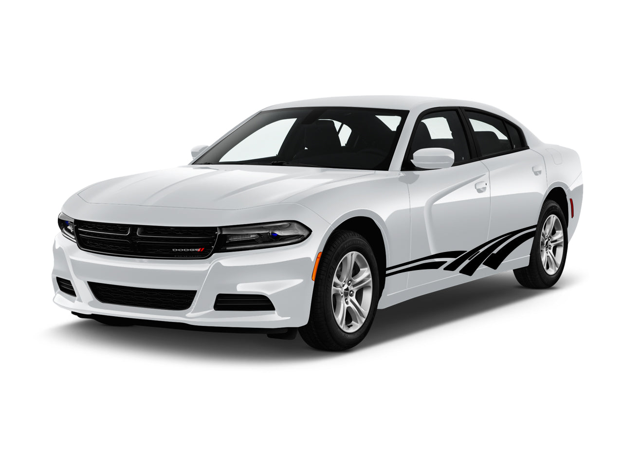 a white car with a black stripe on it