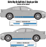 a car with a blue stripe on the side of it
