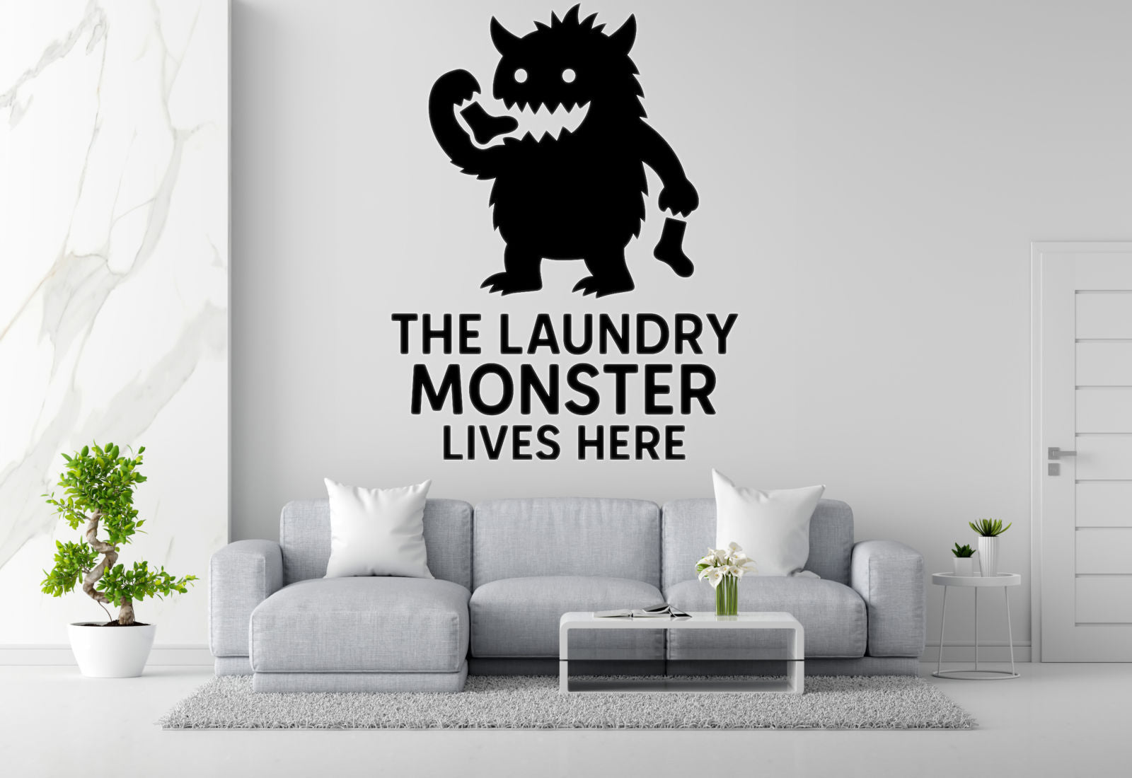 The Laundry Monster Lives Here - Funny Laundry Room Wall Decal Vinyl Sticker Removable