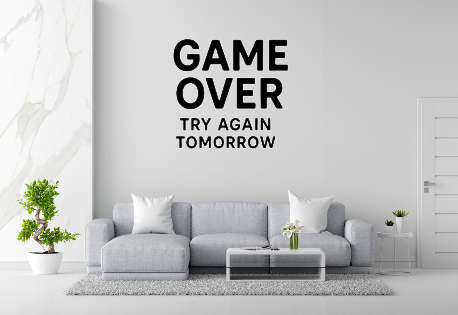 Game Over, Try Again Tomorrow - Funny Gamer Wall Decal Vinyl Sticker Removable