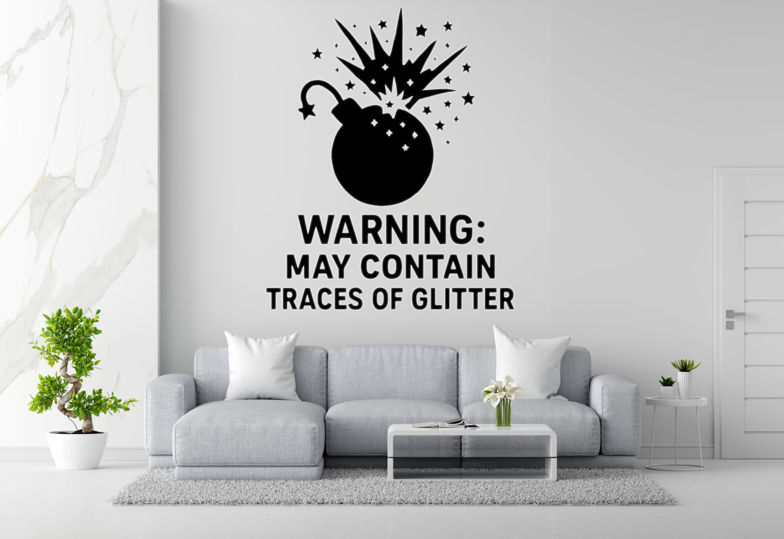 Warning: May Contain Traces of Glitter - Funny Bathroom Wall Decal Vinyl Sticker Removable