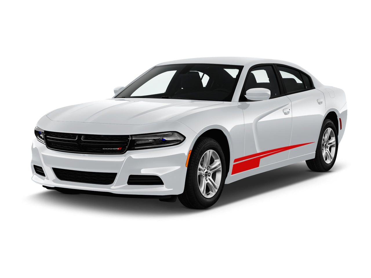 a white car with a red stripe on it