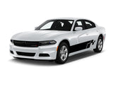 a white car with a black stripe on it