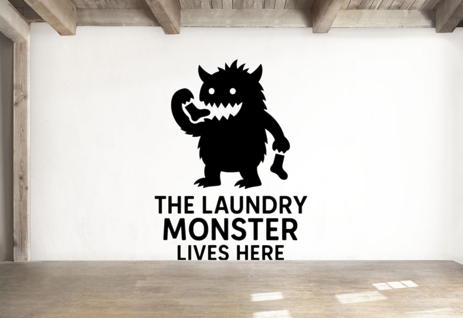 The Laundry Monster Lives Here - Funny Laundry Room Wall Decal Vinyl Sticker Removable