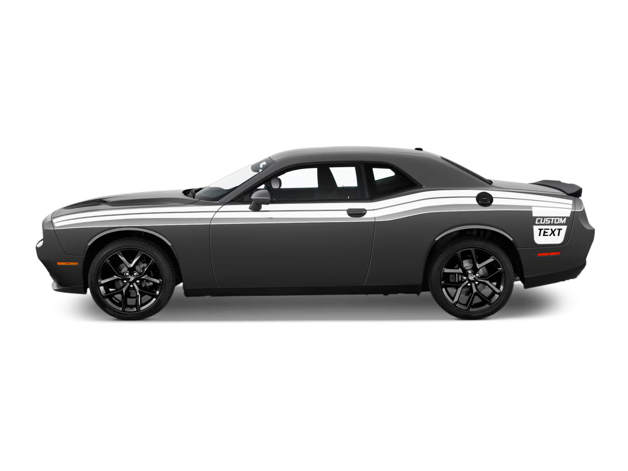 Extended Side Double Stripes Custom Text Vinyl Livery Kit Fits Dodge Challenger 2015 - 2023