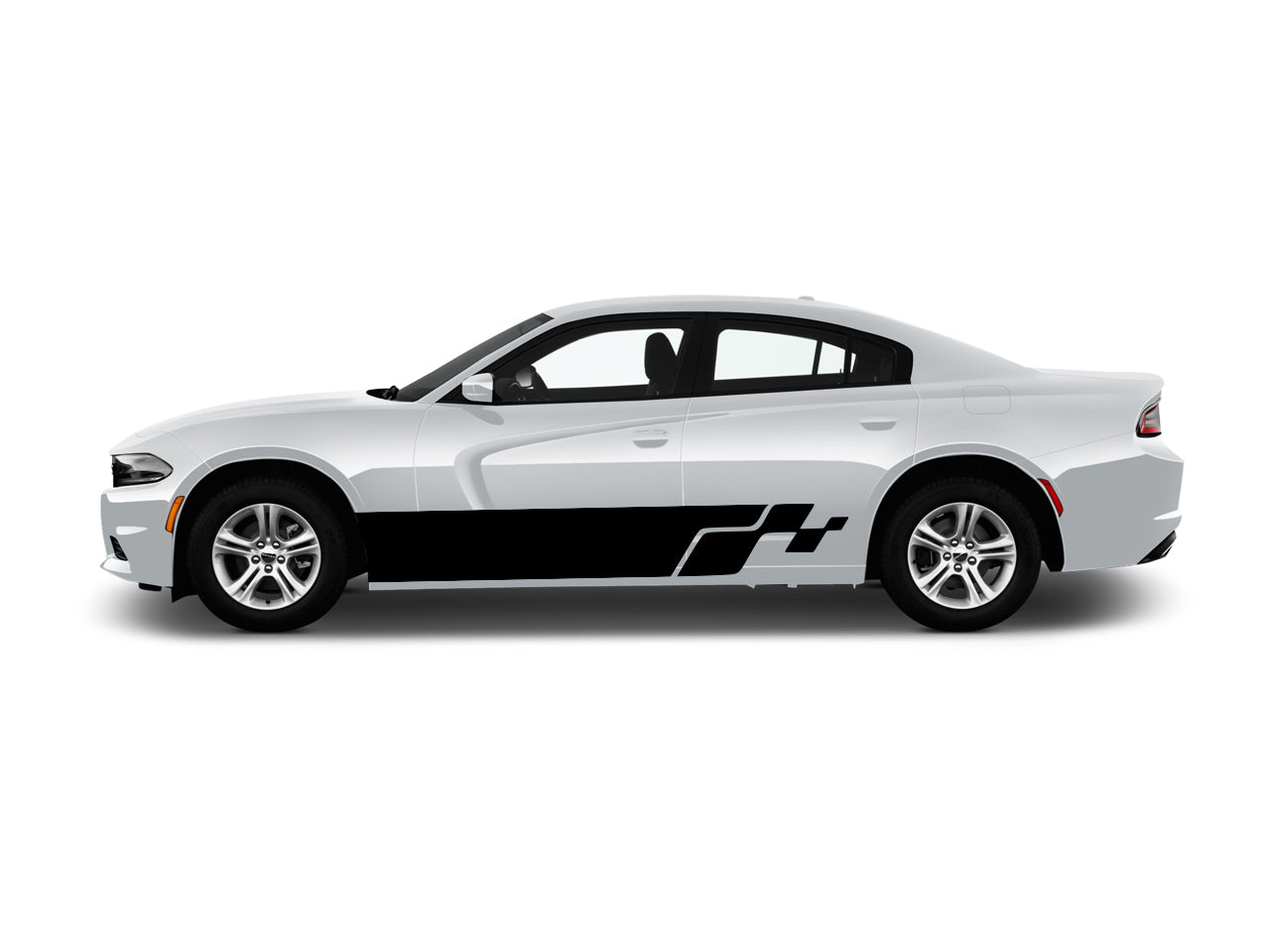 a white car with a black stripe on it