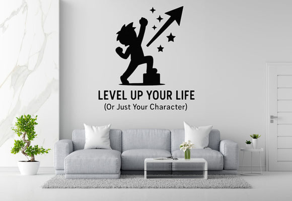 Level Up Your Life (Or Just Your Character) - Funny Gamer Wall Decal Vinyl Sticker Removable
