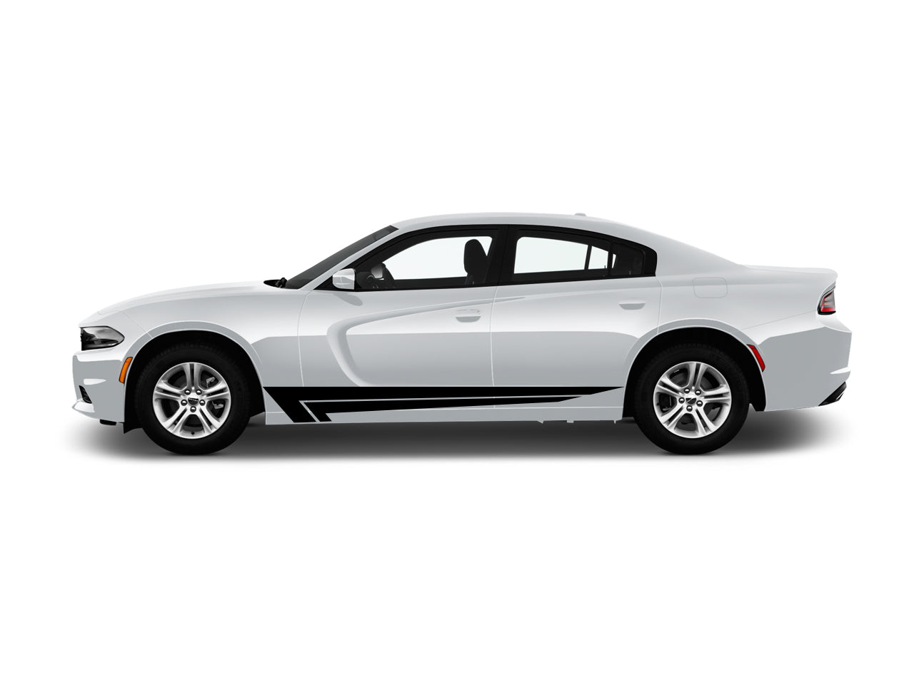 a white car with a black stripe on it