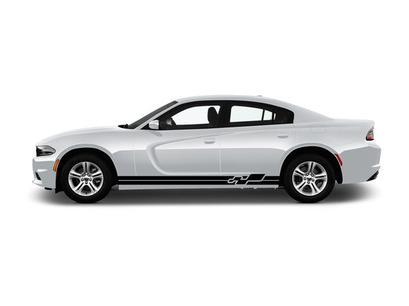 a white car with a black stripe on it