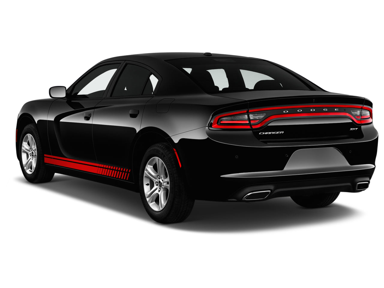 a black dodge charger parked in front of a white background