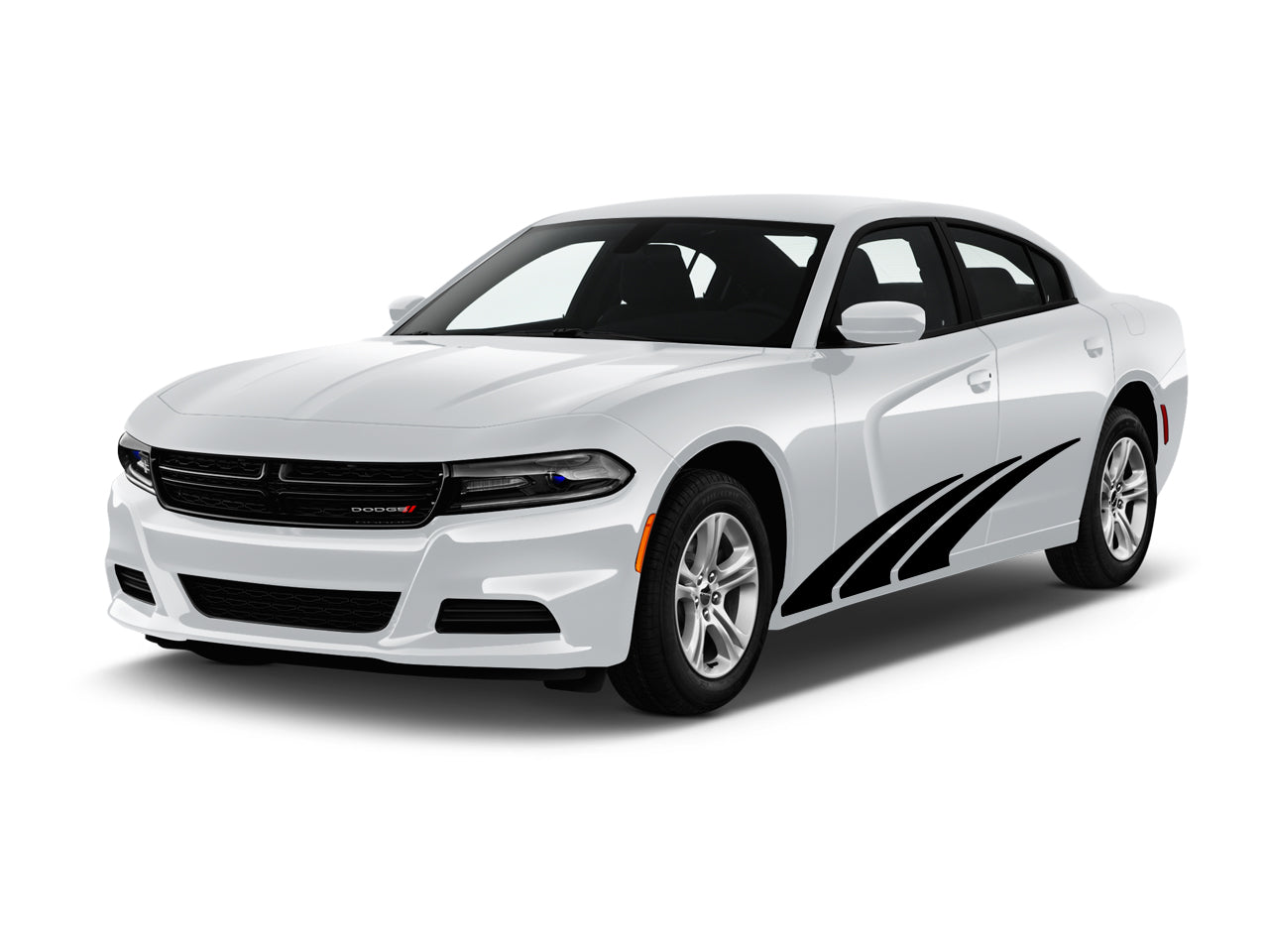 a white car with a black stripe on it