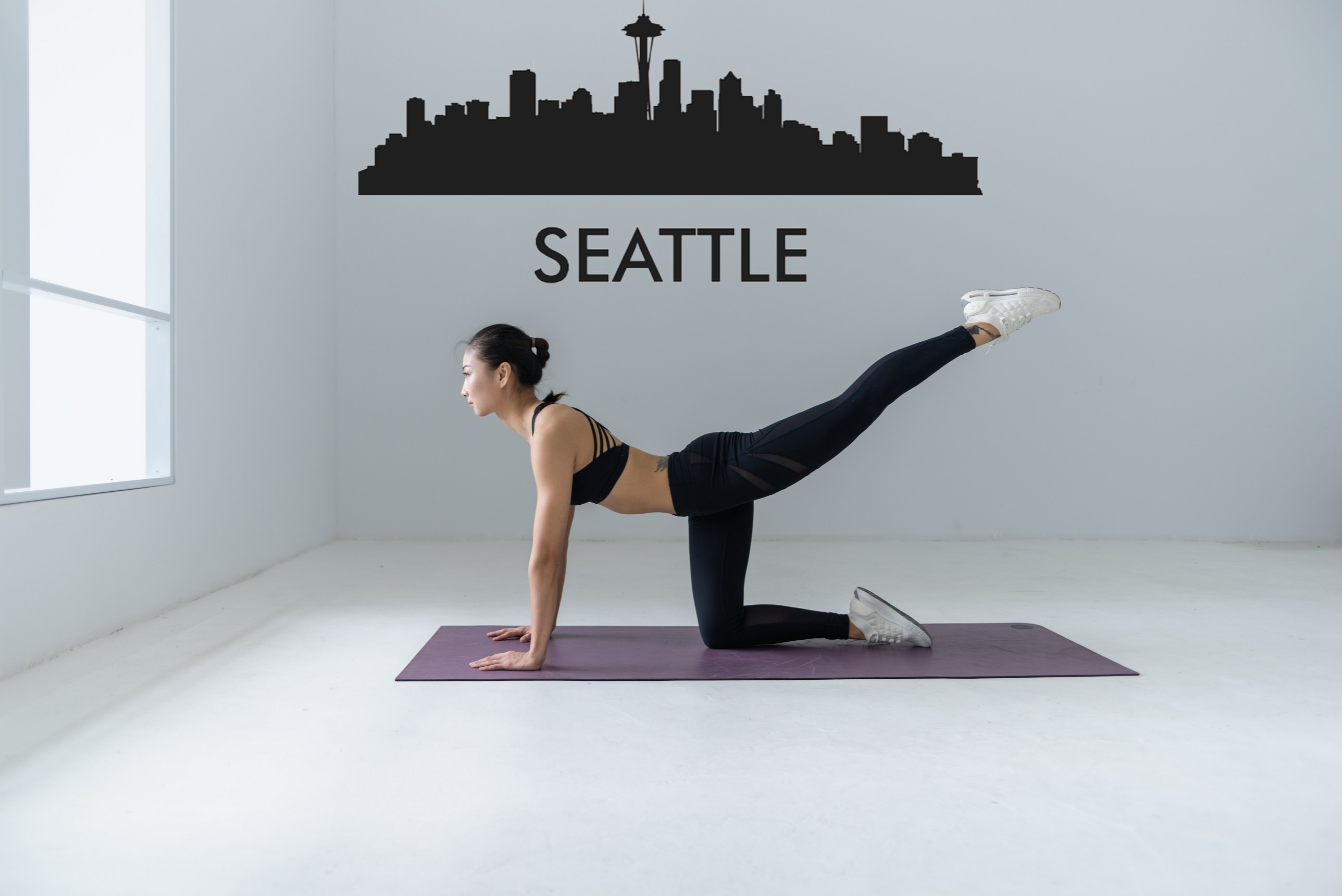 Cityscape Seattle with Text Vinyl Decal Removable Matte Finish Skyline Decore for Indoor Walls