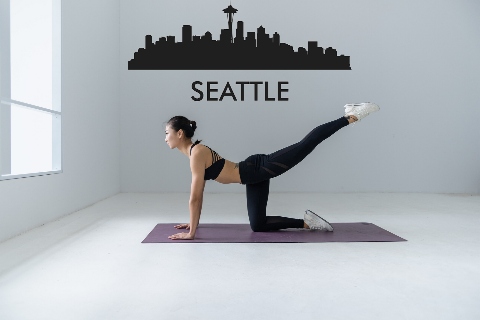 Cityscape Seattle with Text Vinyl Decal Removable Matte Finish Skyline Decore for Indoor Walls