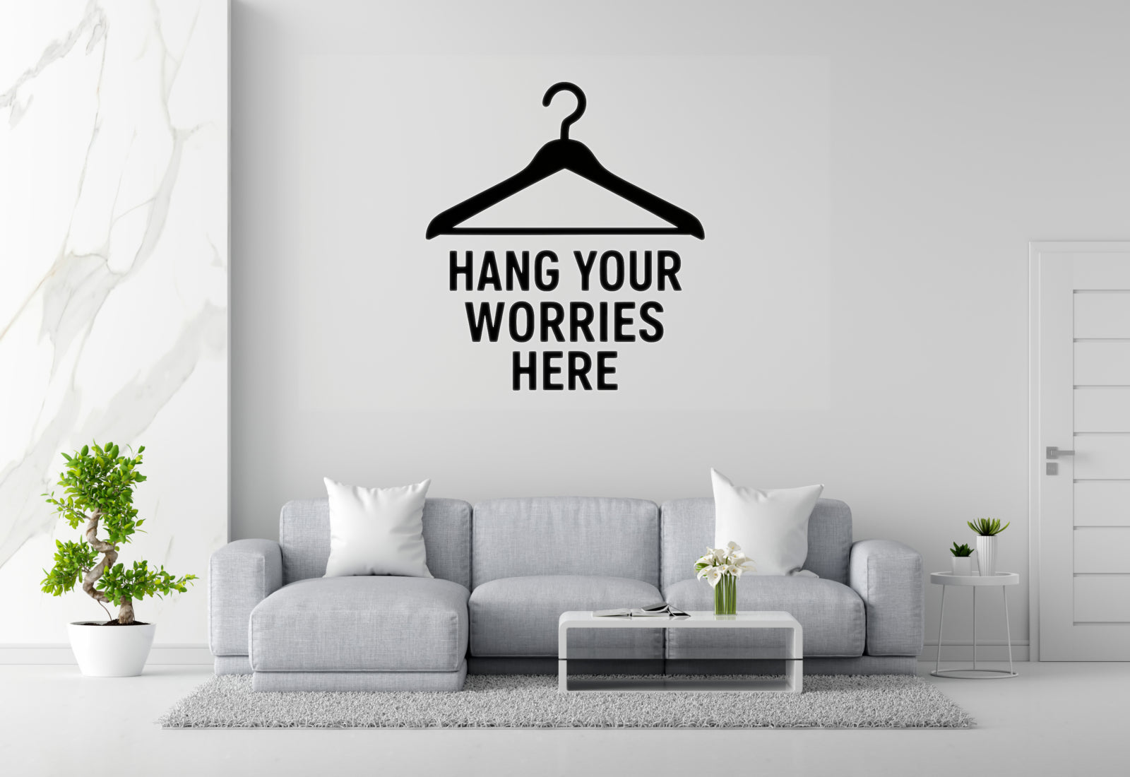 Hang Your Worries Here - Coat Hanger Wall Decal Vinyl Sticker Removable