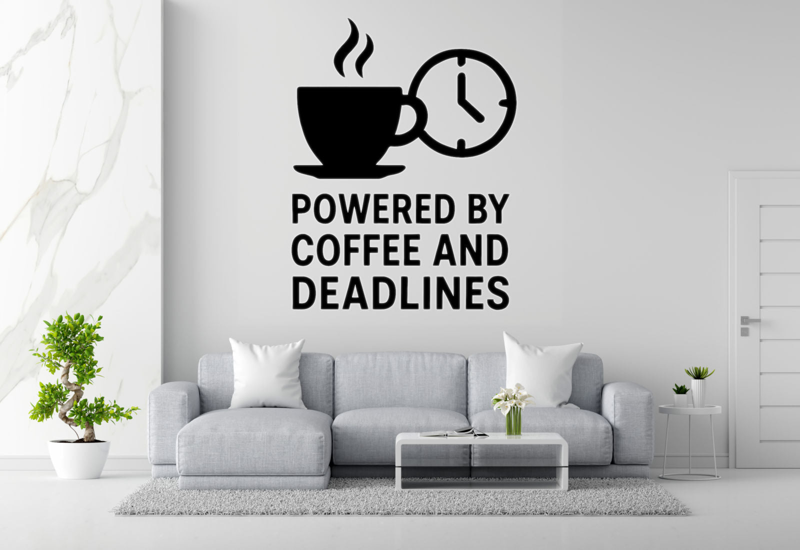 Powered by Coffee and Deadlines - Funny Home Office Wall Decal Vinyl Sticker Removable