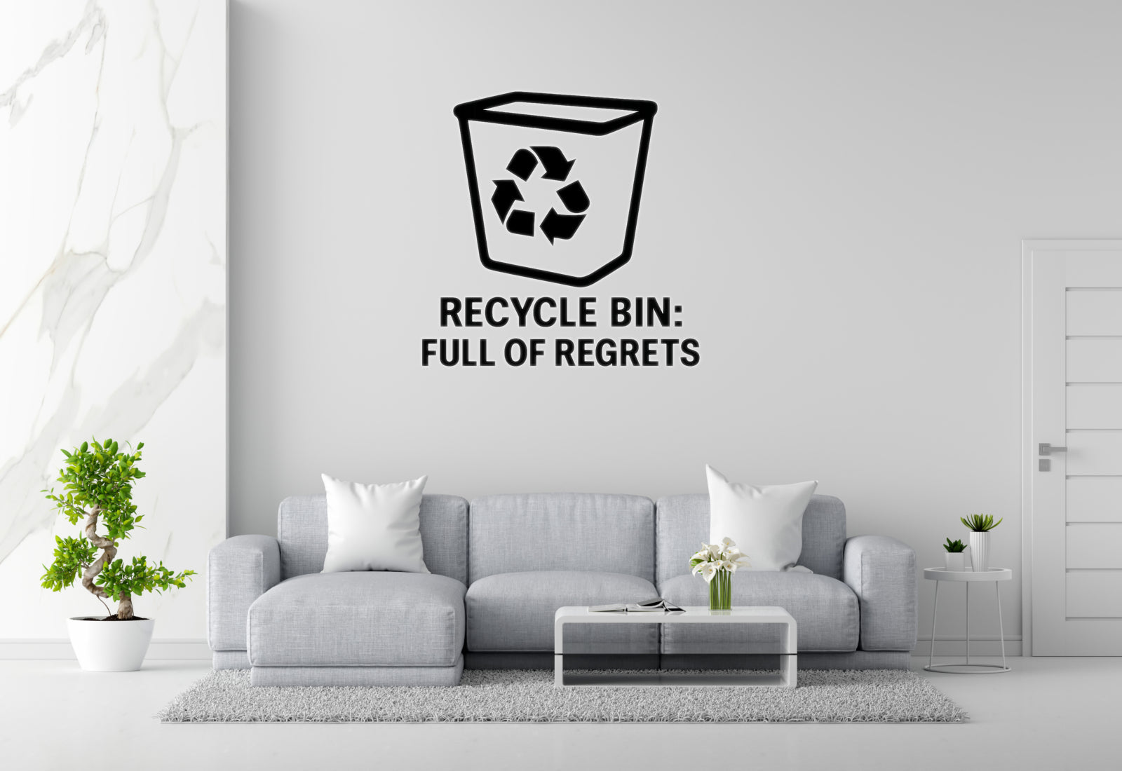 Recycle Bin: Full Of Regrets - Computer Desktop Wall Decal Vinyl Sticker Removable