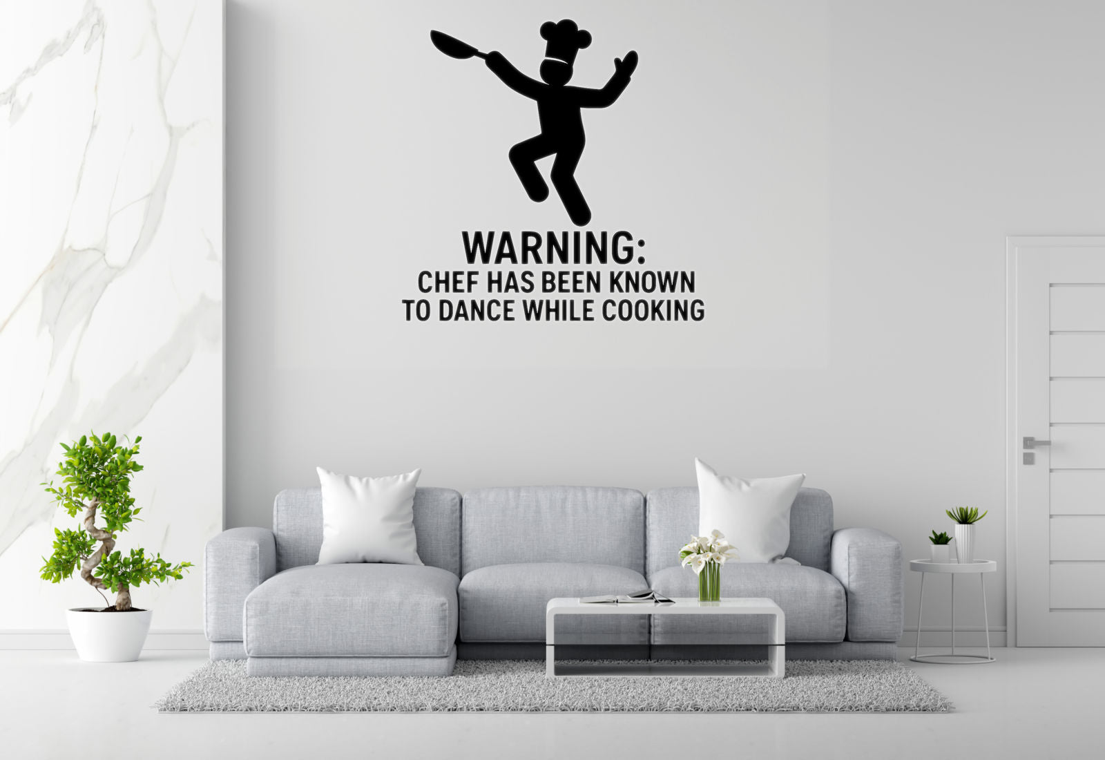 Warning: Chef Has Been Known To Dance While Cooking - Funny Kitchen Wall Decal Vinyl Sticker Removable