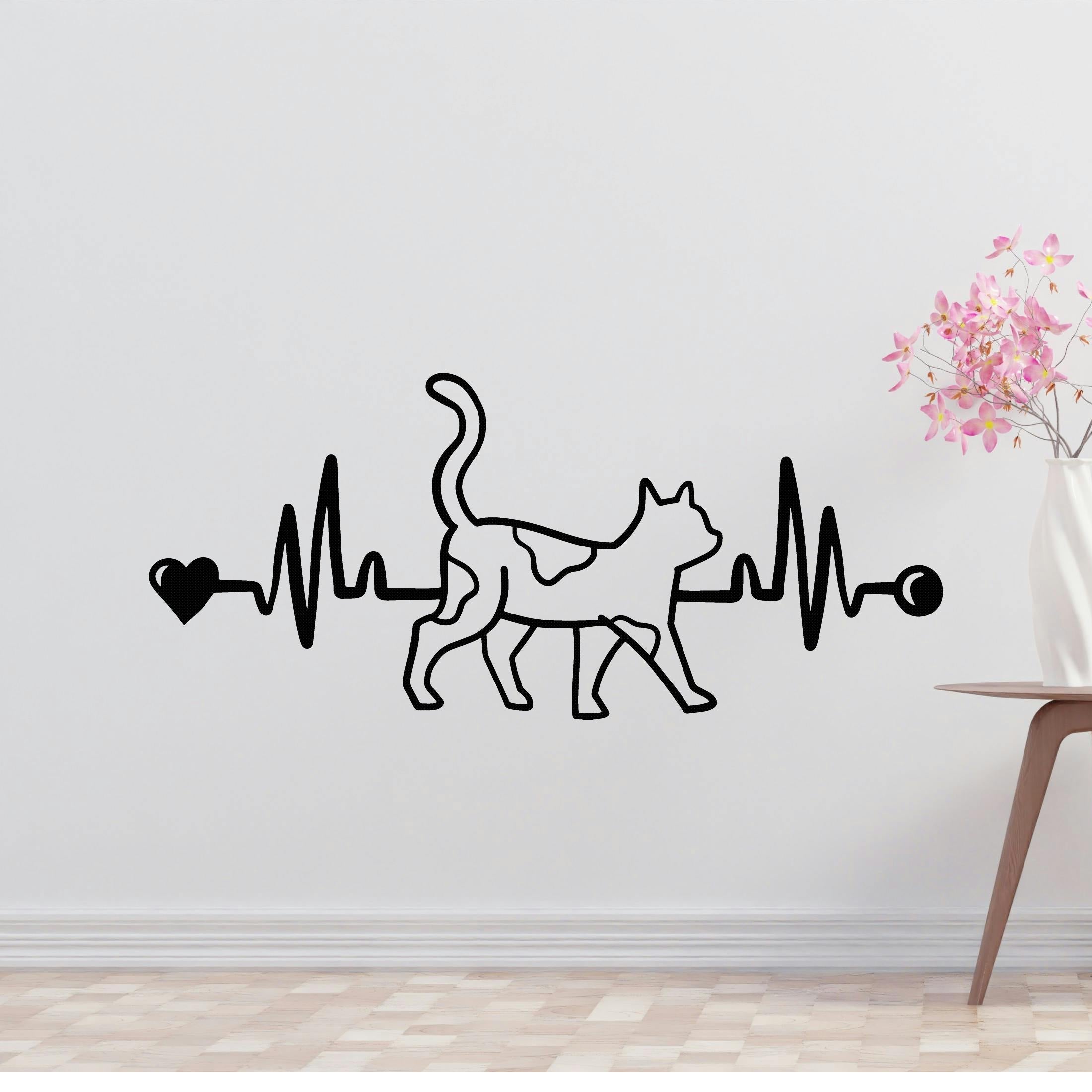 Cat heartbeat Removable Vinyl Decal for Interior Walls