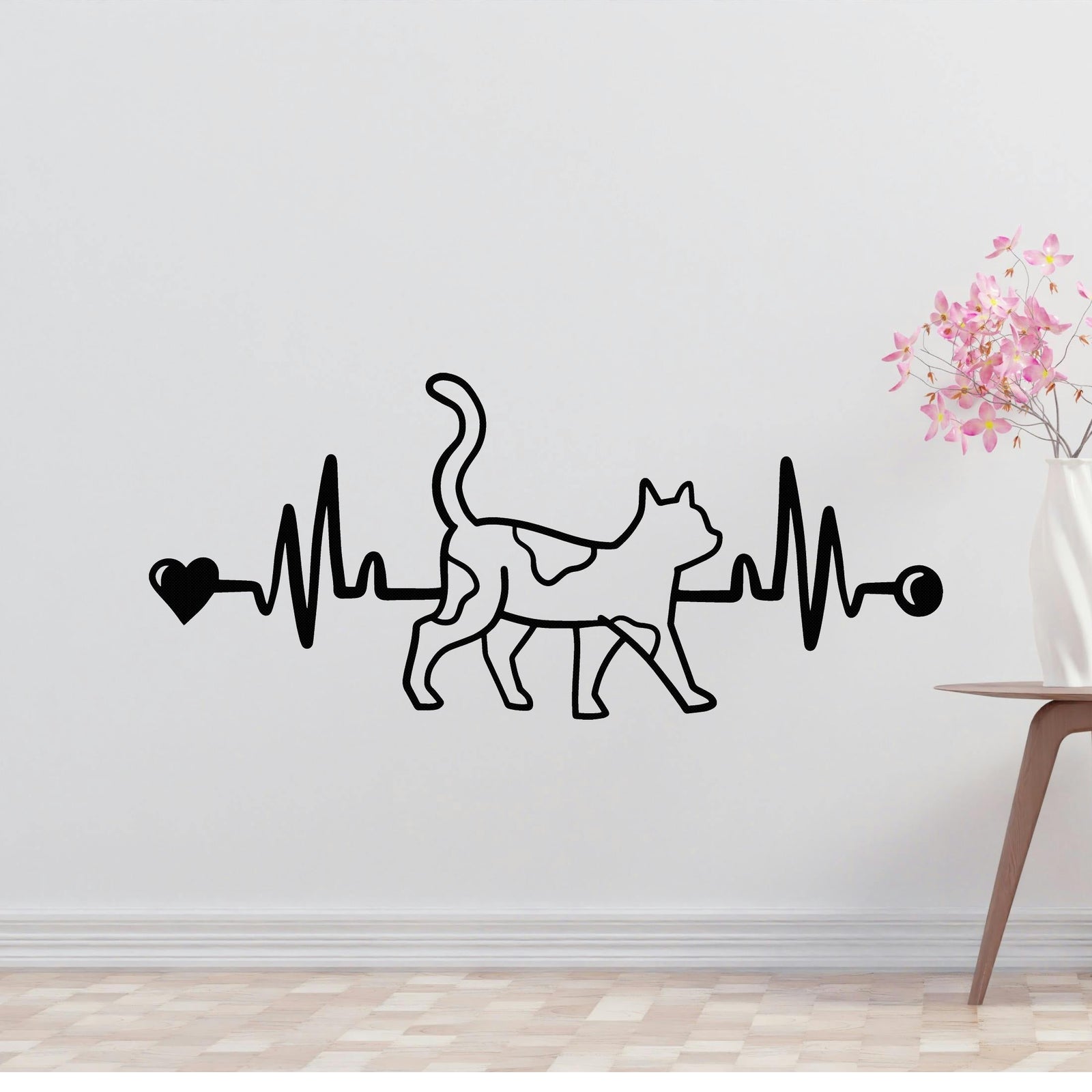 Cat heartbeat Removable Vinyl Decal for Interior Walls