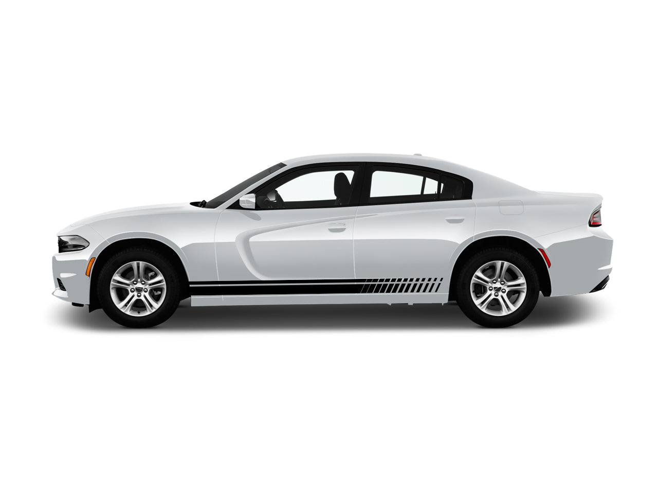 a white car with a black stripe on it