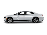 a white car with a black stripe on it