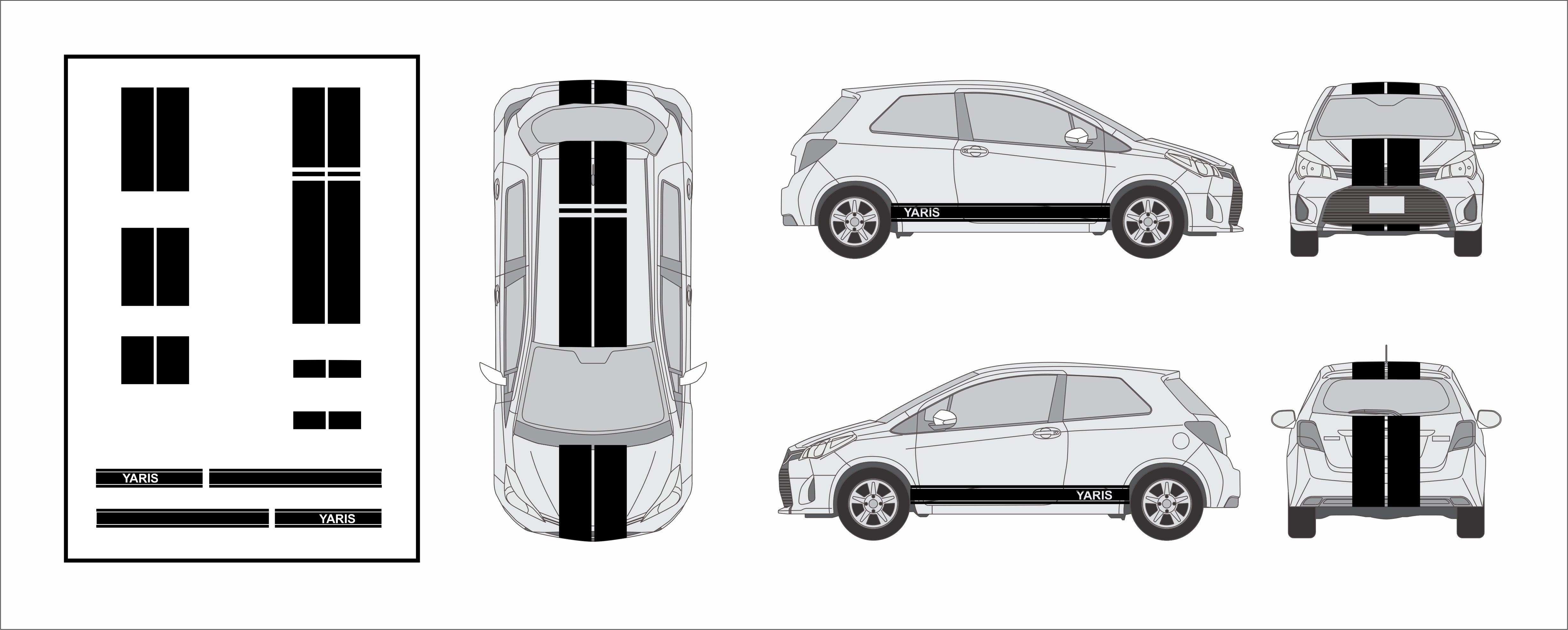 Dual 11" Racing Stripes & Livery Self Healing Vinyl fits Toyota Yaris 2011 2019