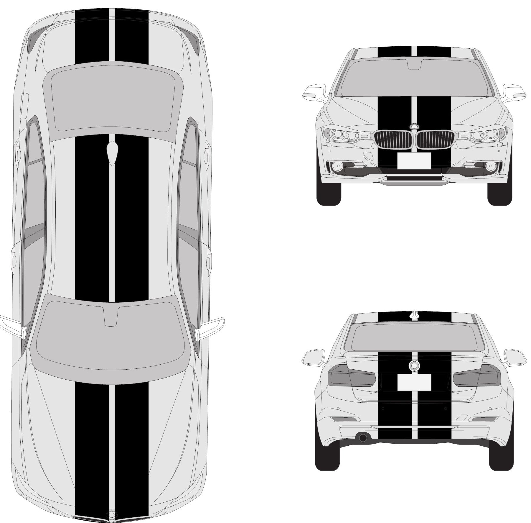 Dual 12" Racing Stripes Self Healing Vinyl fits BMW M3 2007 to 2013