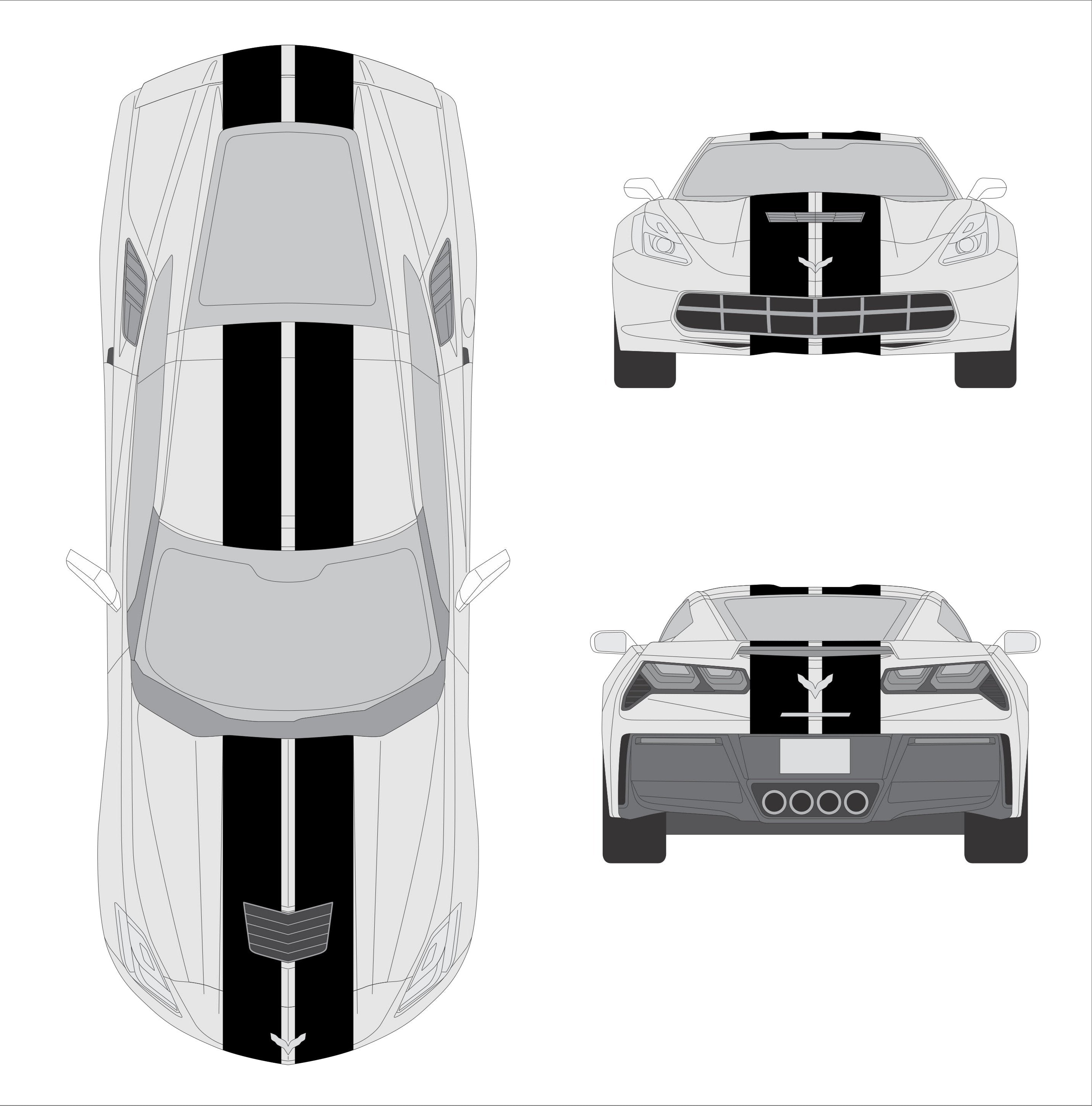 Dual 10" Racing Stripes Self Healing Vinyl fits Chevy Corvette C7 2014 to 2019