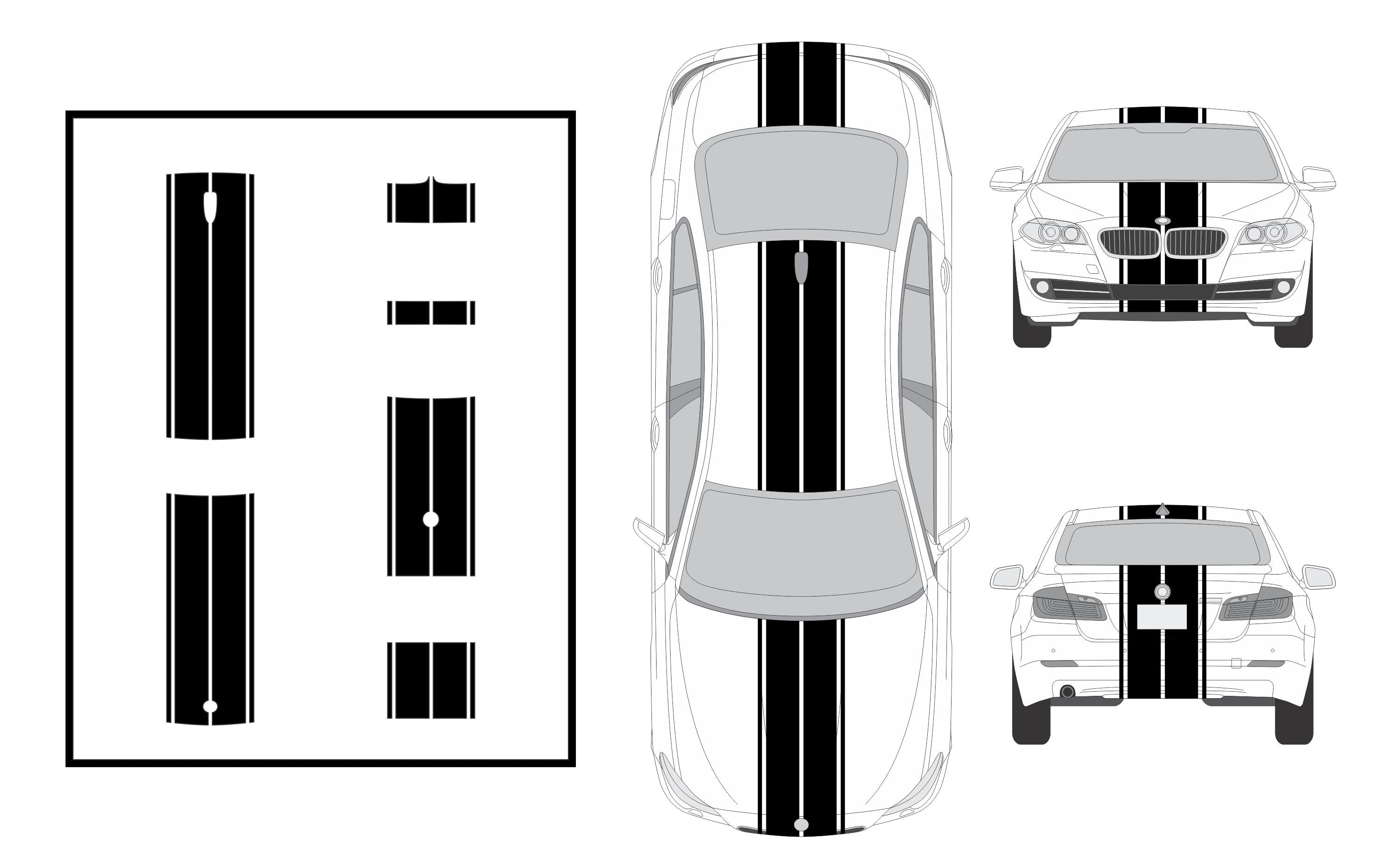 Dual 8" Racing Stripes w/pins Self Healing Vinyl fits BMW M5 2011 2016