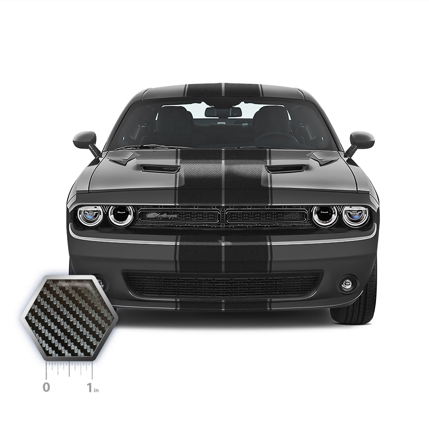 Dual 11" with pinstripes & .5" gap Racing Stripes Air Release Vinyl fits Dodge Challenger 2008 2022 Fusion Decals