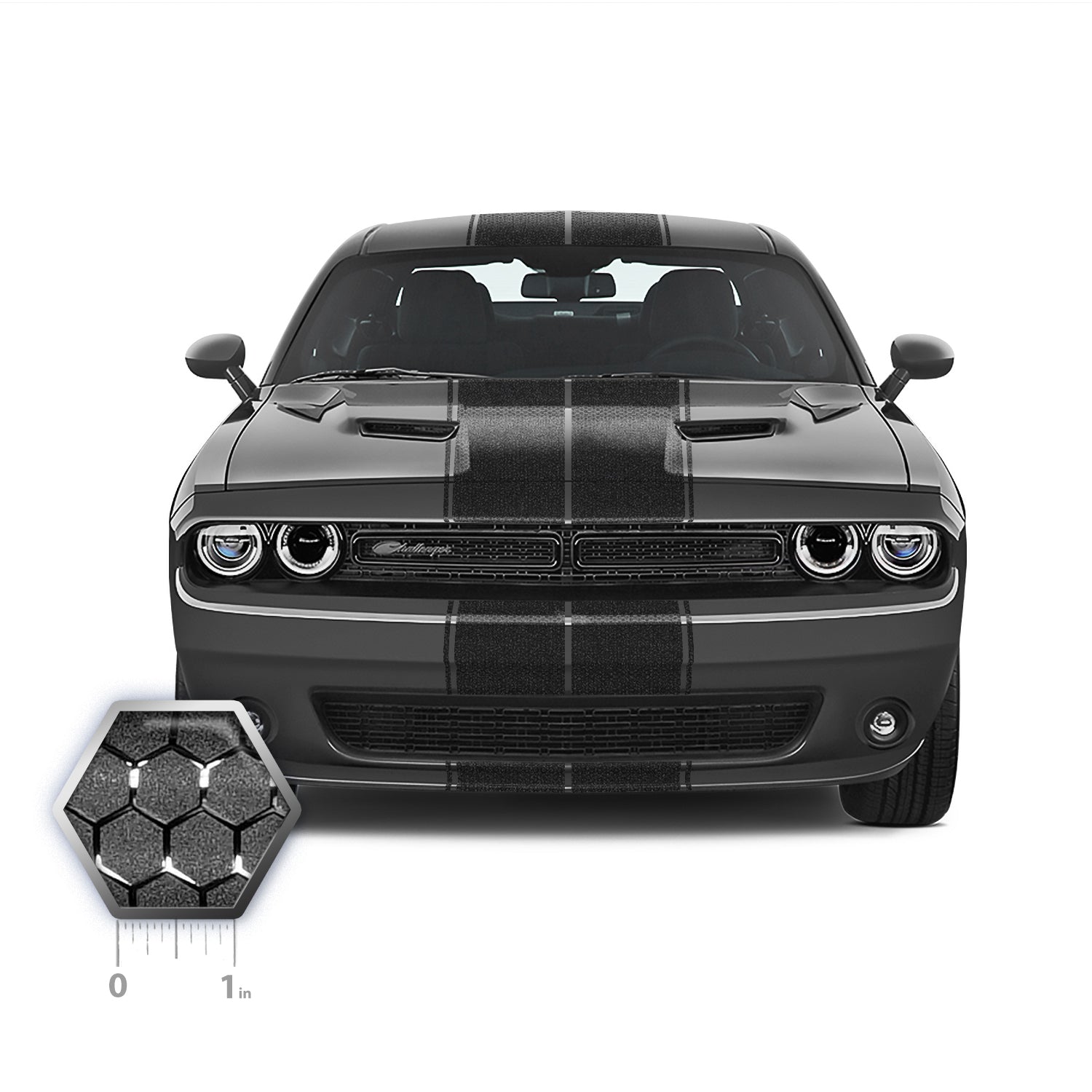 Dual 11" with pinstripes & .5" gap Racing Stripes Air Release Vinyl fits Dodge Challenger 2008 2022 Fusion Decals