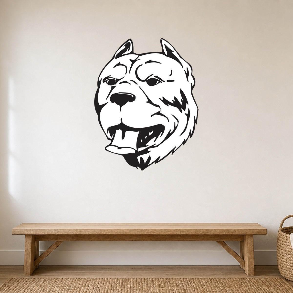 American Pit Bull Terrier silhouette wall decal shown in a pet-friendly entryway