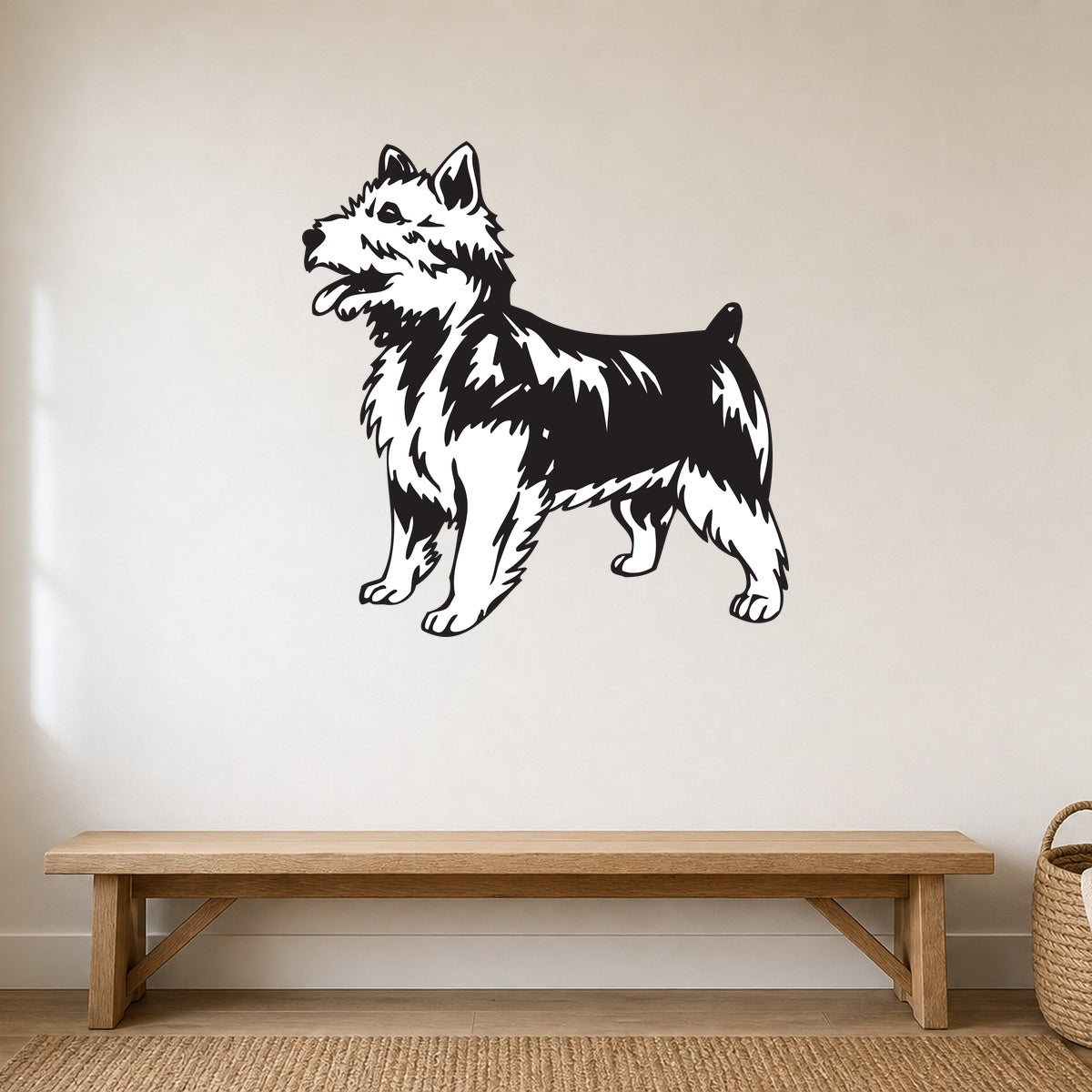 Australian Terrier silhouette wall decal shown in a pet-friendly entryway