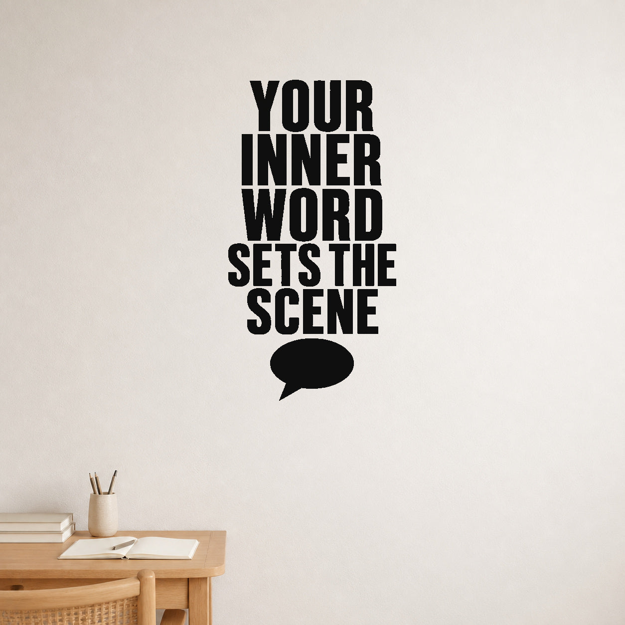 Alternate room view of the Your Inner Word Sets the Scene removable vinyl wall decal.