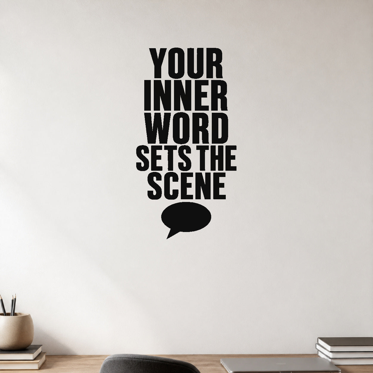 Your Inner Word Sets the Scene removable vinyl wall decal shown in a styled room.
