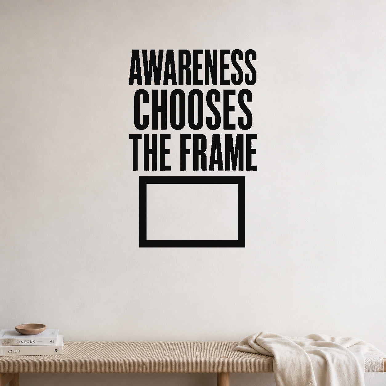 Alternate room view of the Awareness Chooses the Frame removable vinyl wall decal.