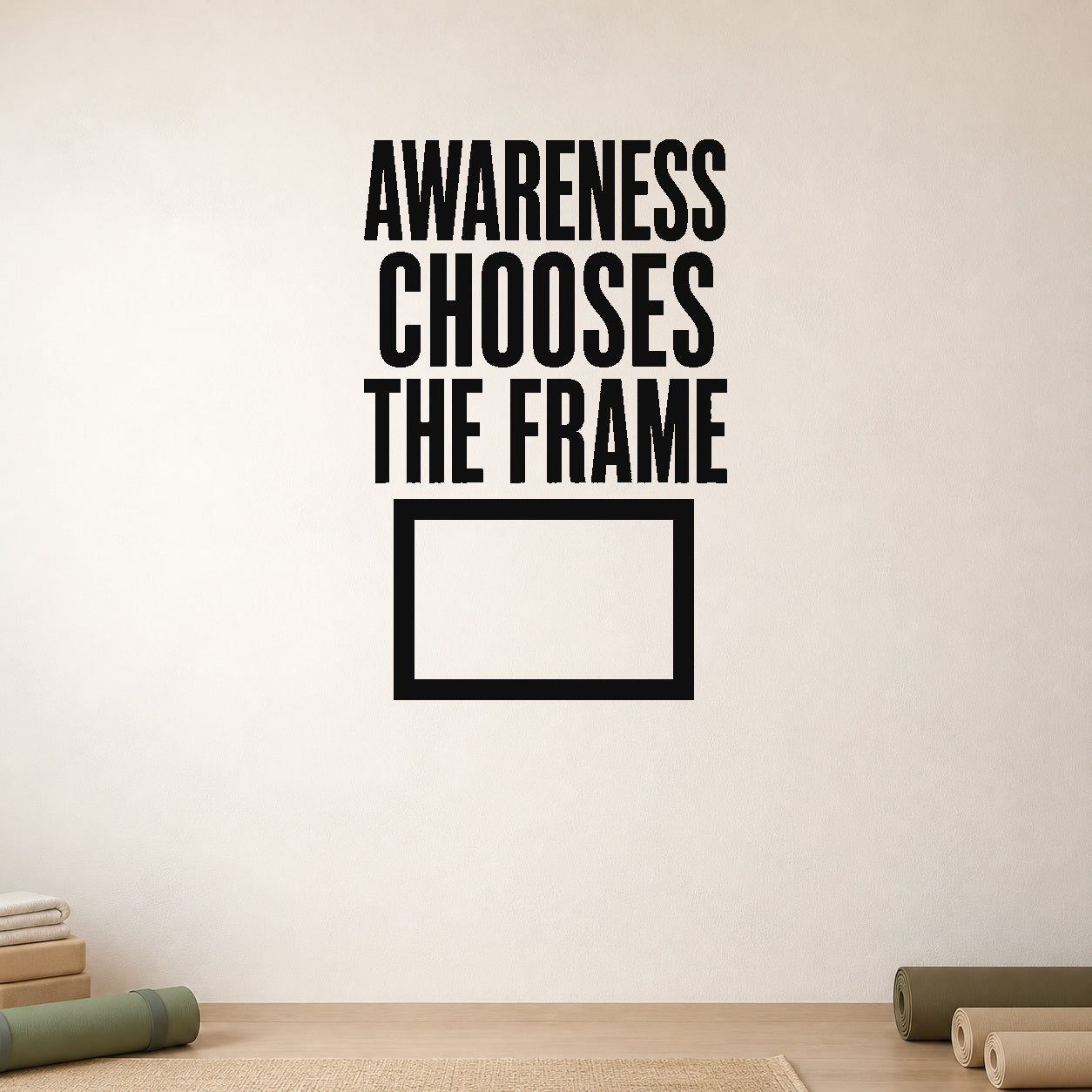 Awareness Chooses the Frame removable vinyl wall decal shown in a styled room.