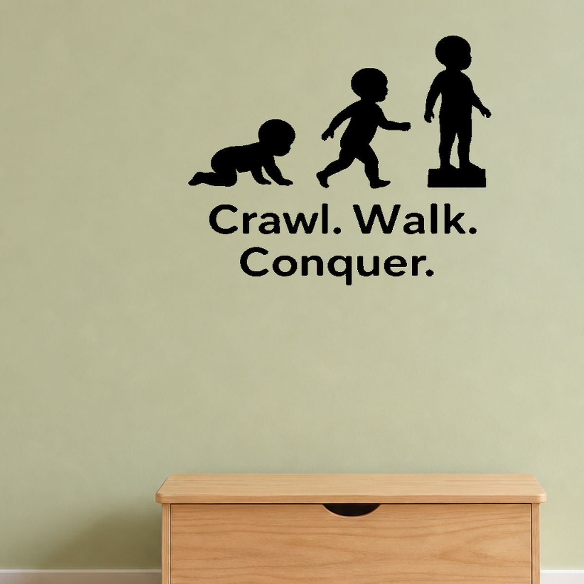 Crawl. Walk. Conquer. - Funny Baby Room Wall Decal Vinyl Sticker Removable shown as a removable vinyl wall decal in a category-appropriate room