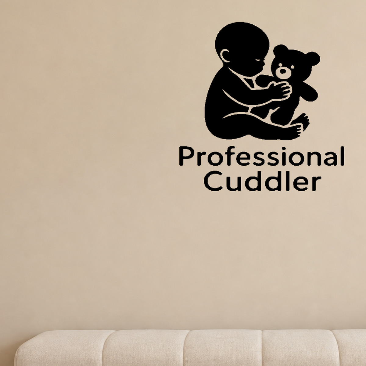 Professional Cuddler - Funny Baby Room Wall Decal Vinyl Sticker Removable shown as a removable vinyl wall decal in a second room setting