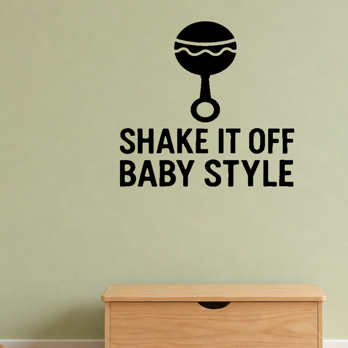 Shake It Off Baby Style - Baby Rattle Wall Decal Vinyl Sticker Removable shown as a removable vinyl wall decal in a category-appropriate room
