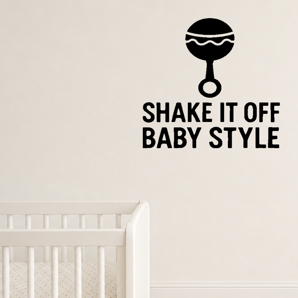 Shake It Off Baby Style - Baby Rattle Wall Decal Vinyl Sticker Removable shown as a removable vinyl wall decal in a second room setting
