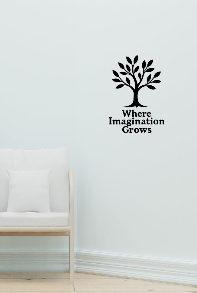 Where Imagination Grows wall decal shown in a second baby room setting