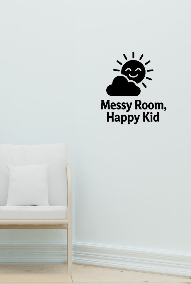 Messy Room, Happy Kid wall decal shown in a second baby room setting