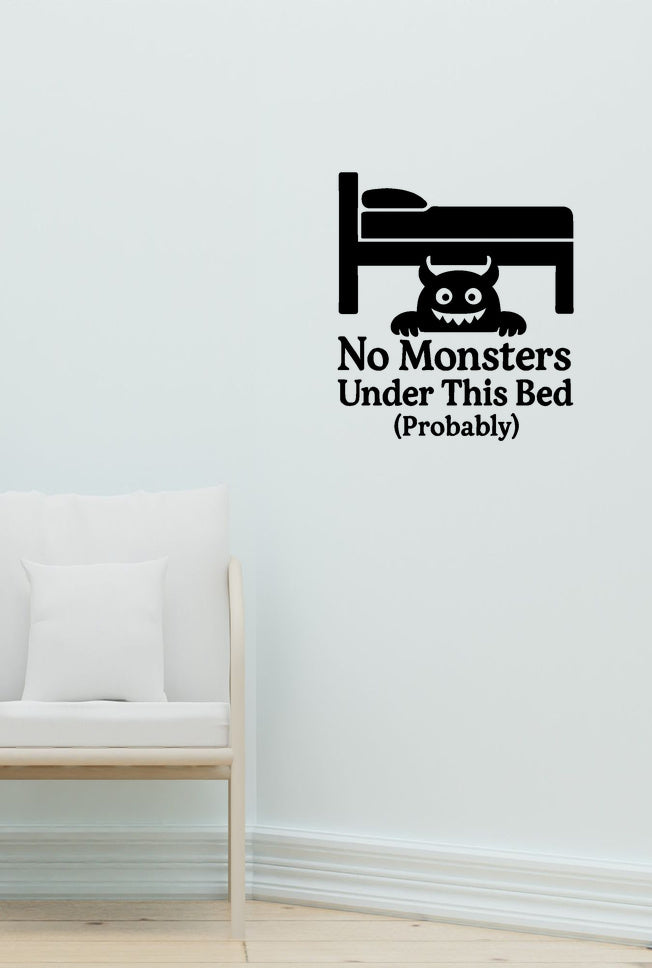 No Monsters Under This Bed (Probably) wall decal shown in a second baby room setting